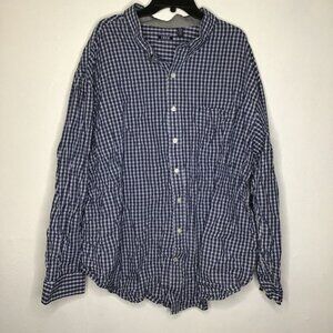 IZOD Men's Button Up Plaid Shirt Long Sleeve Front Pocket Blue Grey White 4XL